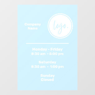 BLUE AND WHITE OPENING TIMES HOURS BUSINESS LOGO WINDOW CLING