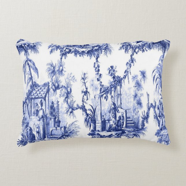 Blue and White Oriental Chinoiserie  Decorative Cushion (Front)