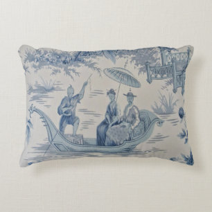 Blue and White Oriental Chinoiserie  Decorative Cushion
