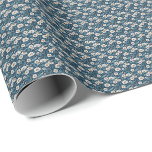 Blue and White Painted Floral Wrapping Paper