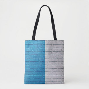Blue and white painted wall tote bag