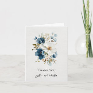Blue and White Painterly Floral Wedding Thank You Invitation