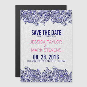 Blue And White Paisley Lace & Damasks Magnetic Invitation