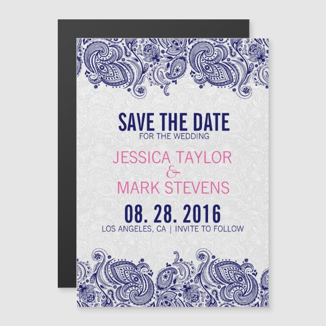 Blue And White Paisley Lace & Damasks Magnetic Invitation (Front/Back)