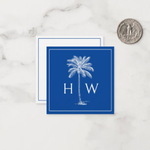 Blue and White Palm Palmetto Tree Monogram Card