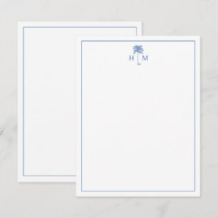 Blue and White Palm Palmetto Tree Monogram Card