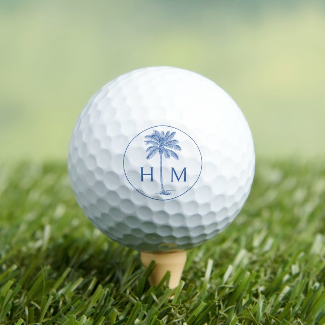 Blue and White Palm Palmetto Tree Monogram Golf Balls (Insitu Tee)