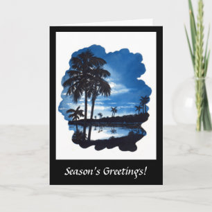 Blue and White Palm Trees at Dusk Holiday Card