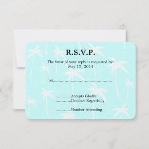 Blue and White Palm Trees Wedding RSVP Card