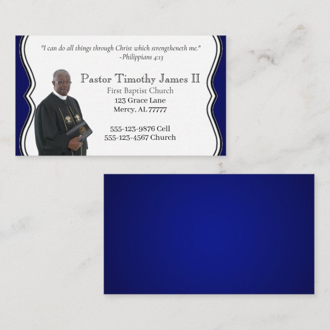 Blue and White Pastor or Deacon Business Card (Front/Back)