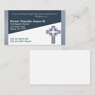 Blue and White Pastor or Deacon Cross Business Car Card