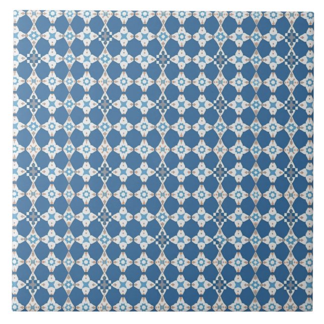 Blue and White Pattern Mediterranean Azulejo Tile (Front)