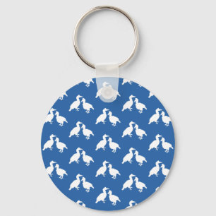 Blue and White Pattern of Birds. Key Ring