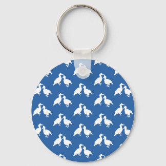 Blue and White Pattern of Birds. Key Ring