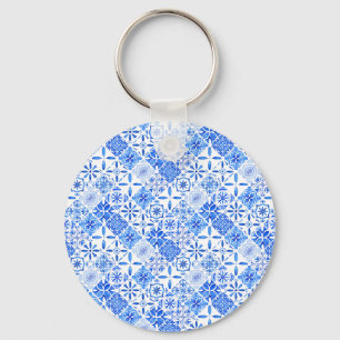 Blue and white patterned zellige Azulego Lifesty Key Ring