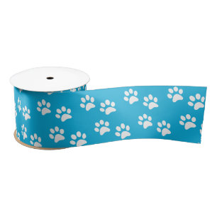 Blue and White Paw Print Ribbon Satin Ribbon