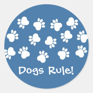 Blue and White Paw Prints Classic Round Sticker