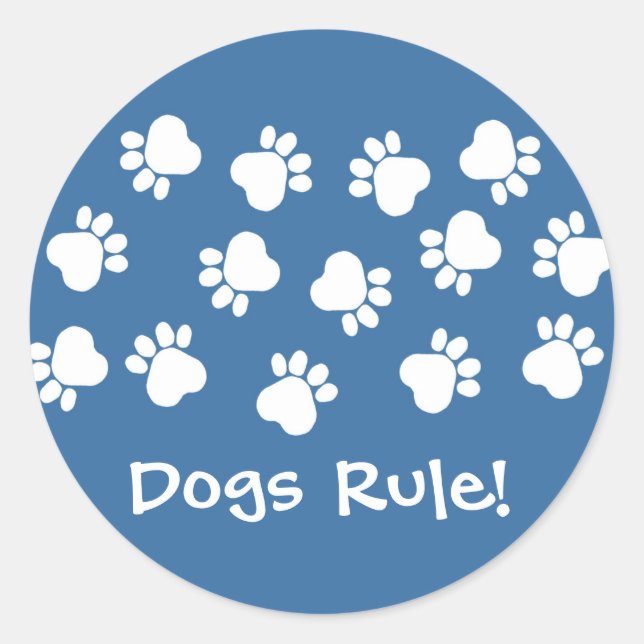 Blue and White Paw Prints Classic Round Sticker (Front)