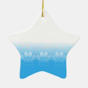 Blue And White Paws With Newsprint Background Ceramic Tree Decoration
