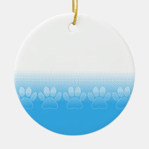 Blue And White Paws With Newsprint Background Ceramic Tree Decoration