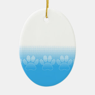 Blue And White Paws With Newsprint Background Ceramic Tree Decoration