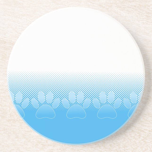 Blue And White Paws With Newsprint Background Coaster (Front)