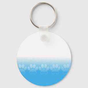 Blue And White Paws With Newsprint Background Key Ring