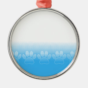 Blue And White Paws With Newsprint Background Metal Tree Decoration