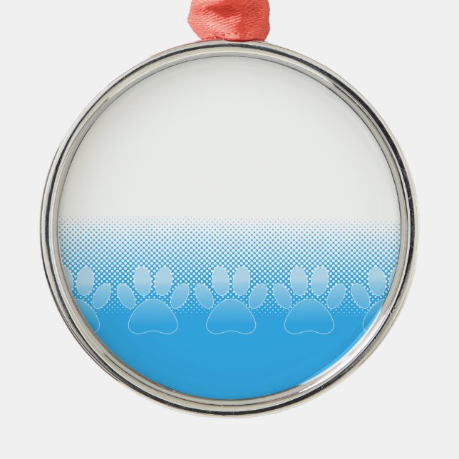 Blue And White Paws With Newsprint Background Metal Tree Decoration (Front)