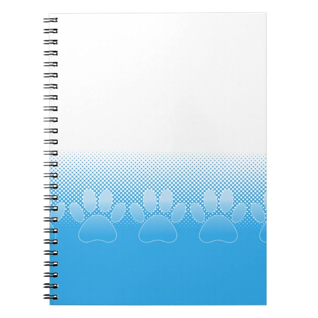 Blue And White Paws With Newsprint Background Notebook (Front)