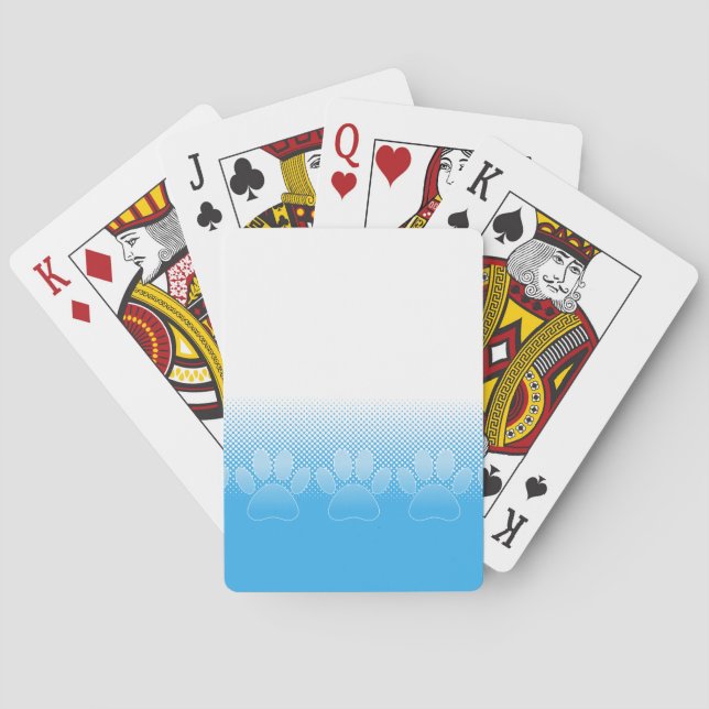 Blue And White Paws With Newsprint Background Playing Cards (Back)