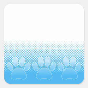 Blue And White Paws With Newsprint Background Square Sticker