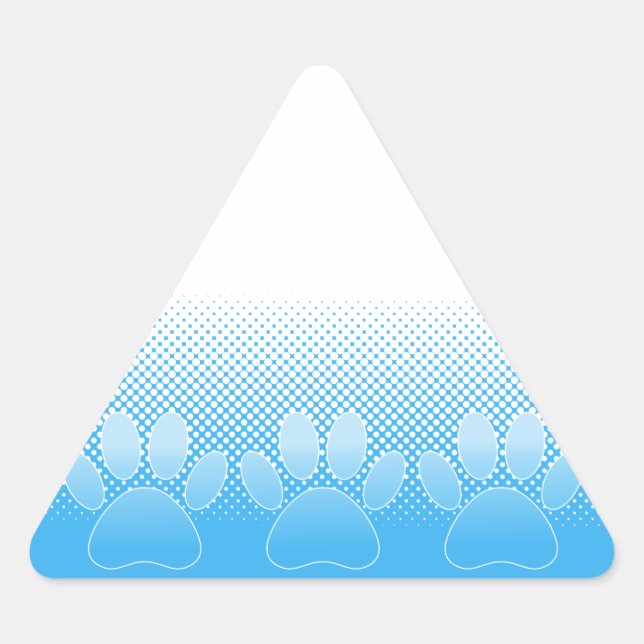 Blue And White Paws With Newsprint Background Triangle Sticker (Front)