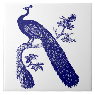 Blue and White Peacock Tile