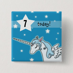 Blue and white Pegasus Unicorn Birthday age 15 Cm Square Badge