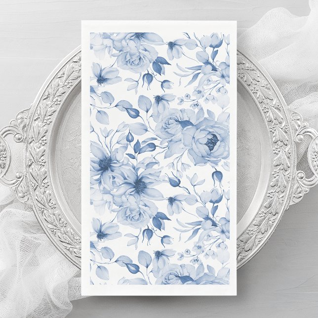 Blue and White Peonies and Blossoms Watercolor Napkin (Creator Uploaded)