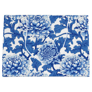 Blue and White Peony Chinoiserie Floral Large Gift Bag