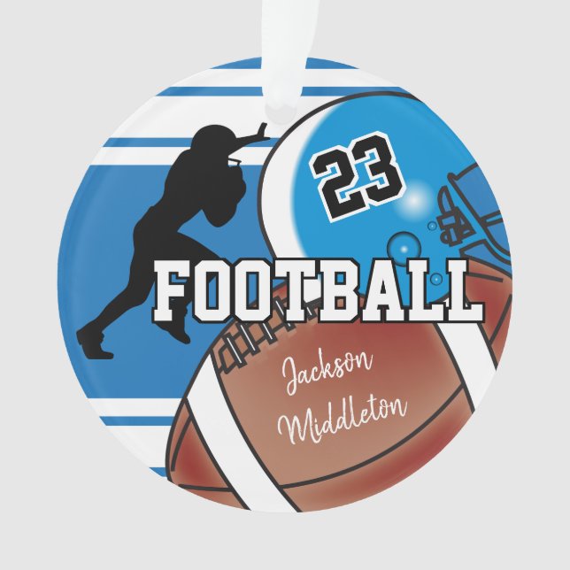 Blue and White Personalise Football Ornament (Front)