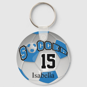 Blue and White Personalise Soccer Ball Key Ring