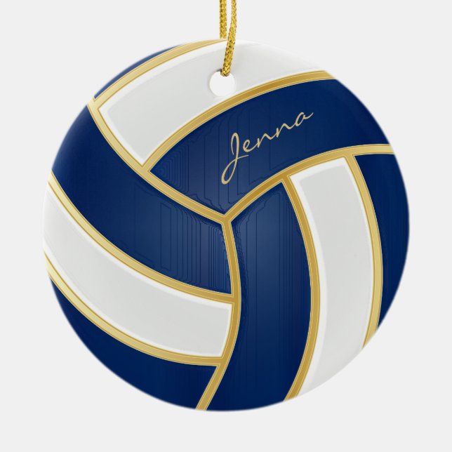Blue and White Personalise Volleyball Ceramic Tree Decoration (Front)