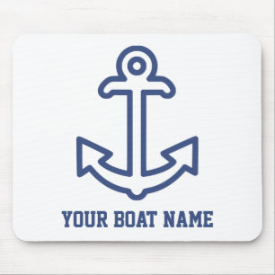 Blue and White Personalised Boat Anchor Mouse Pad