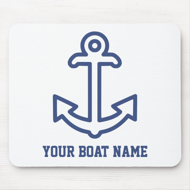 Blue and White Personalised Boat Anchor Mouse Pad (Front)
