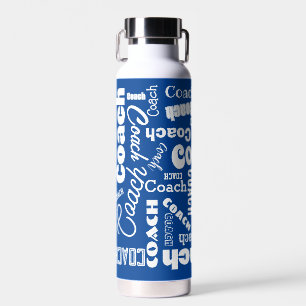 Blue and White Personalised Coach Gift Name Art Water Bottle