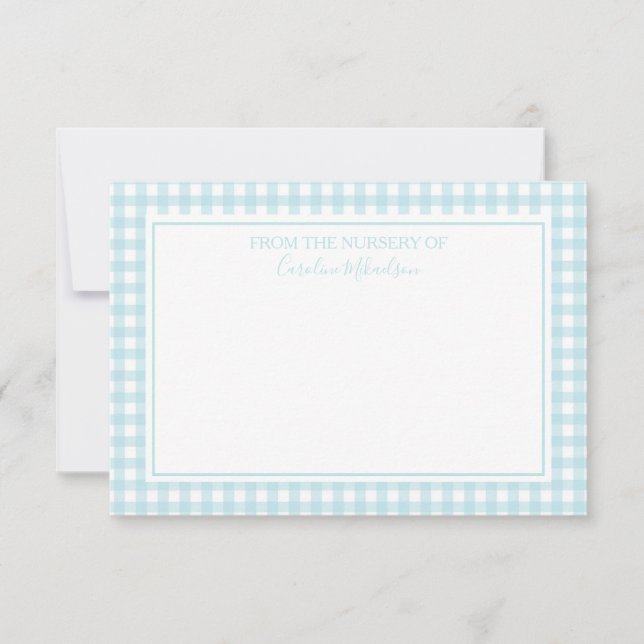 Blue and White Personalised Gingham Pattern Thank You Card (Front)