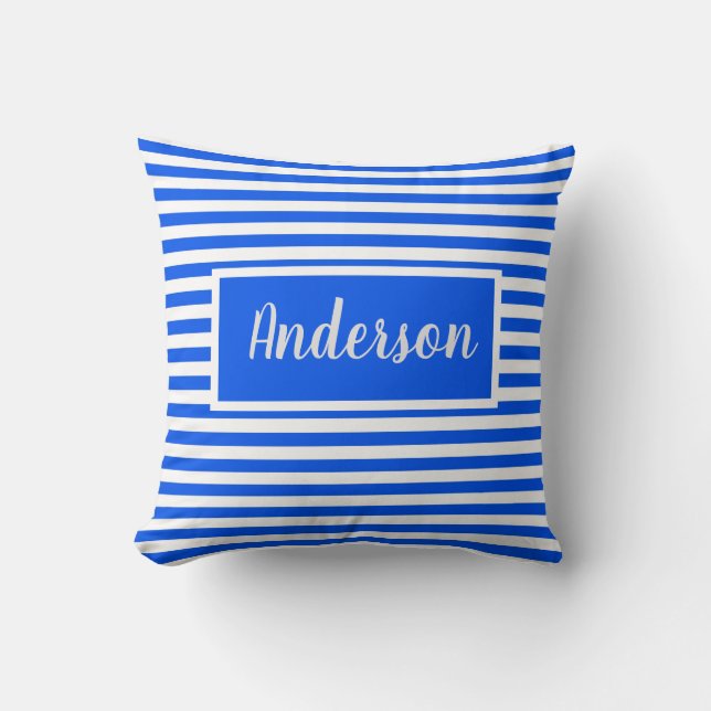 Blue and White Personalised Nursery Cushion (Front)