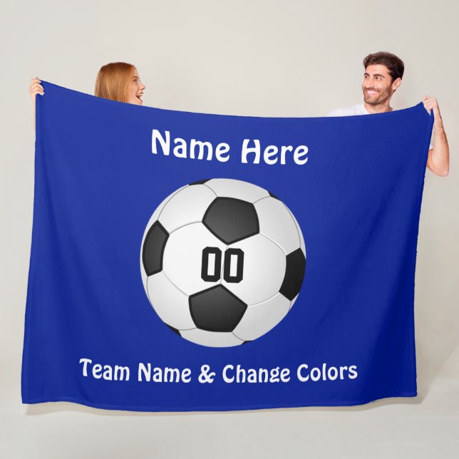 Blue and White Personalised Soccer Throw Blanket (In Situ)
