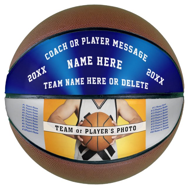 Blue and White Photo Basketball for Players, Coach (Front)