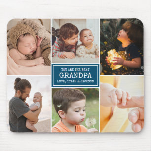 Blue and White Photo Collage for Grandpa Mouse Mat