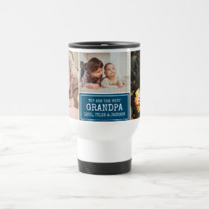 Blue and White Photo Collage for Grandpa Travel Mug