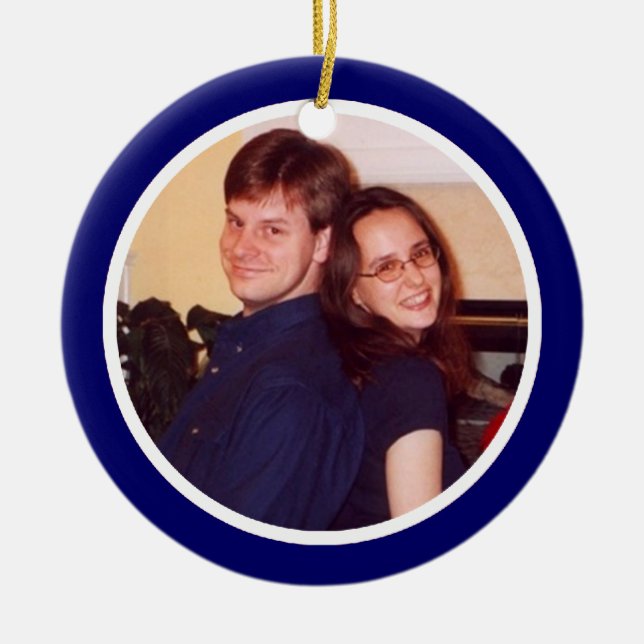 Blue and White Photo Frame - Two Sided Ceramic Tree Decoration (Front)